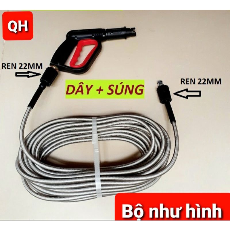 Bộ 10M-15M-20M-30M dây rửa xe và súng xịt - súng rửa xe áp lực cao ren 22mm