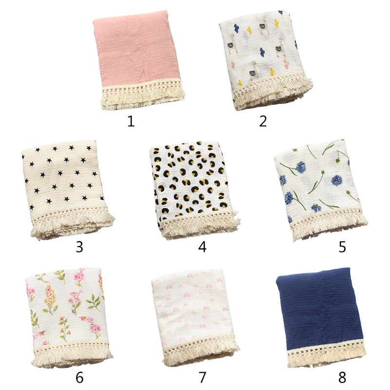 Chăn Quấn Em Bé Bằng Cotton Nguyên Chất Phối Tua Rua Làm Phụ Kiện Chụp Ảnh