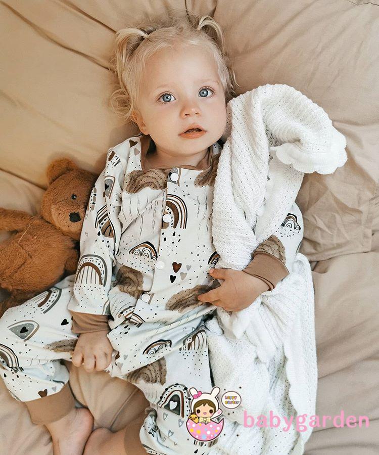 Áo liền quần dài tay cổ tròn dành cho trẻ sơ sinh 0-18 tháng