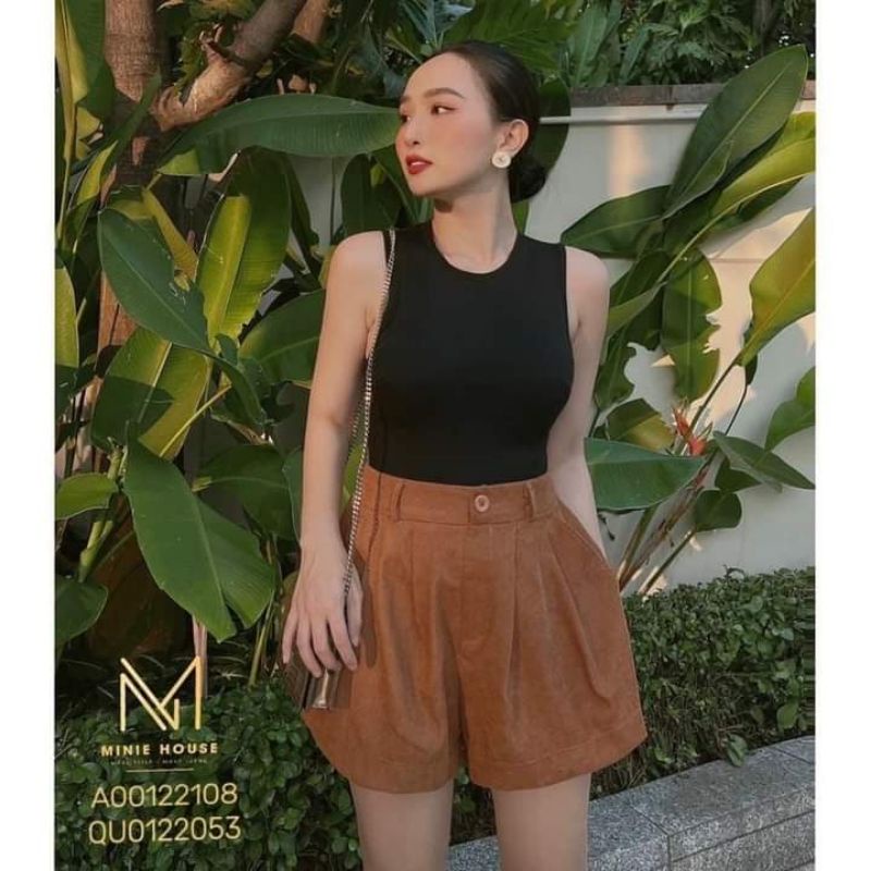 Quần short nhung tăm lưng thun cao 2 nút