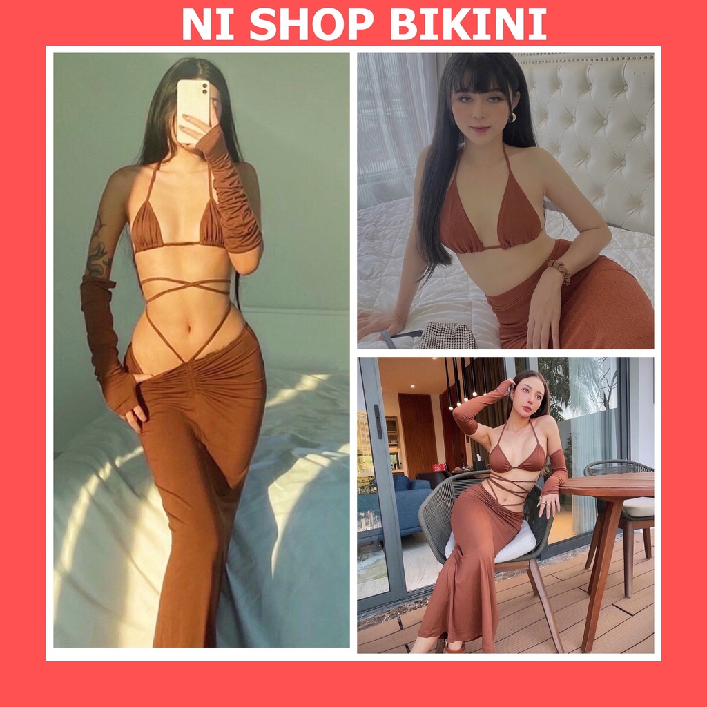 Set áo váy rút dây bụng kèm găng tay sang chảnh Đầm đi biển xinh xắn S14