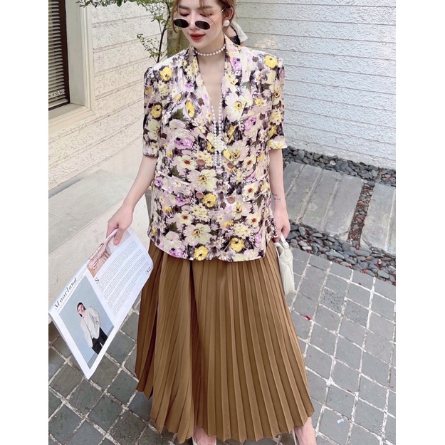 (Ảnh thật) Set áo vét áo vest hoạ tiết màu sắc cộc tay mix chân váy xếp ly nhiều màu Thuyngothanh | BigBuy360 - bigbuy360.vn