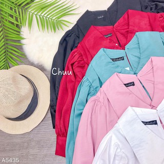 Áo sơ mi nữ công sở lụa tằm ướt cổ nhọn CHUU A5435