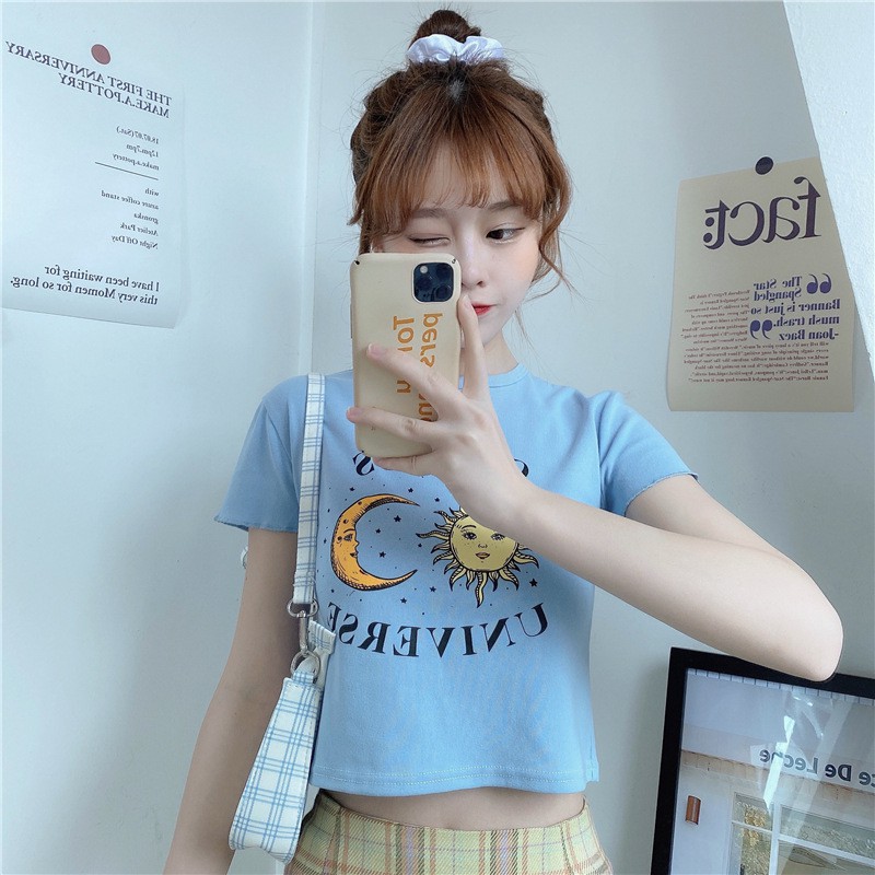 Áo croptop nữ ngắn tay ZOZORO ôm form in hình COSMOS UNIVERSE chất vải đẹp mát - AT09