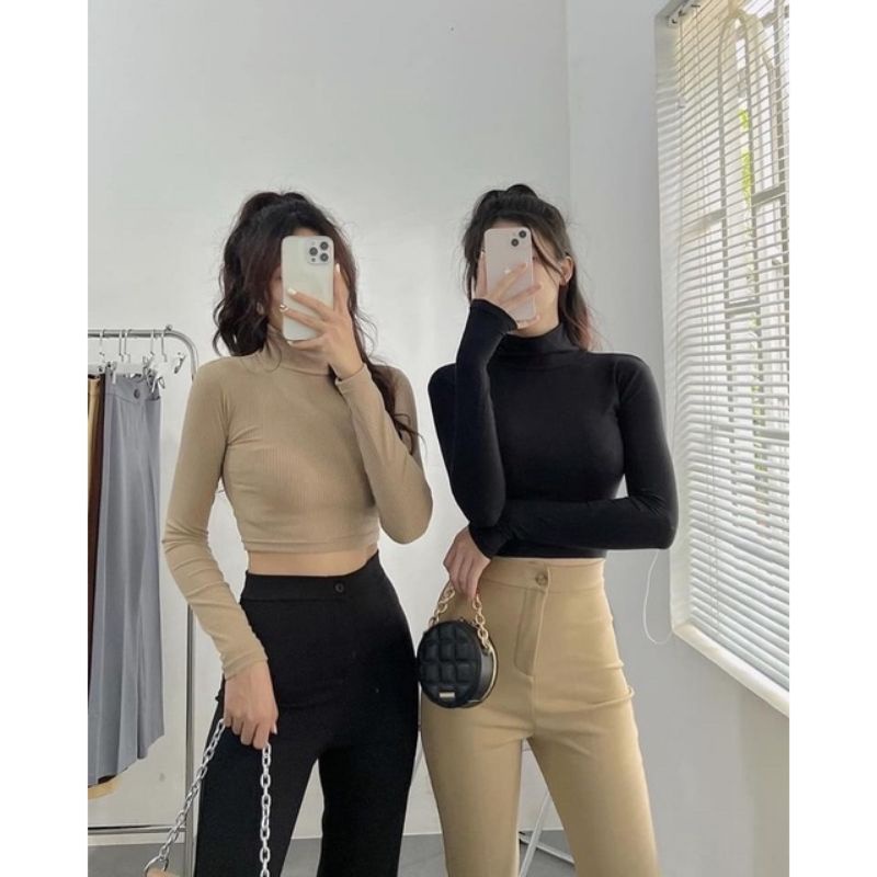 áo croptop cổ lọ tay dài