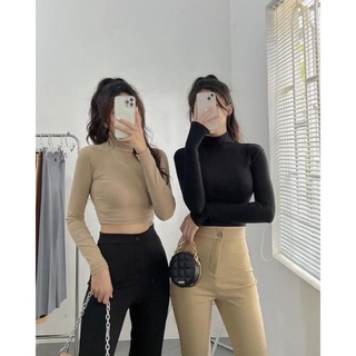 Áo croptop cổ lọ tay dài