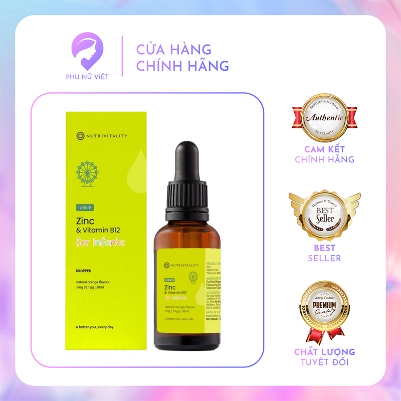 Kẽm Nutrivitality ZinC Vitamin B12-30ml Anh Quốc- Bổ sung kẽm và vitamin B12 cho bé