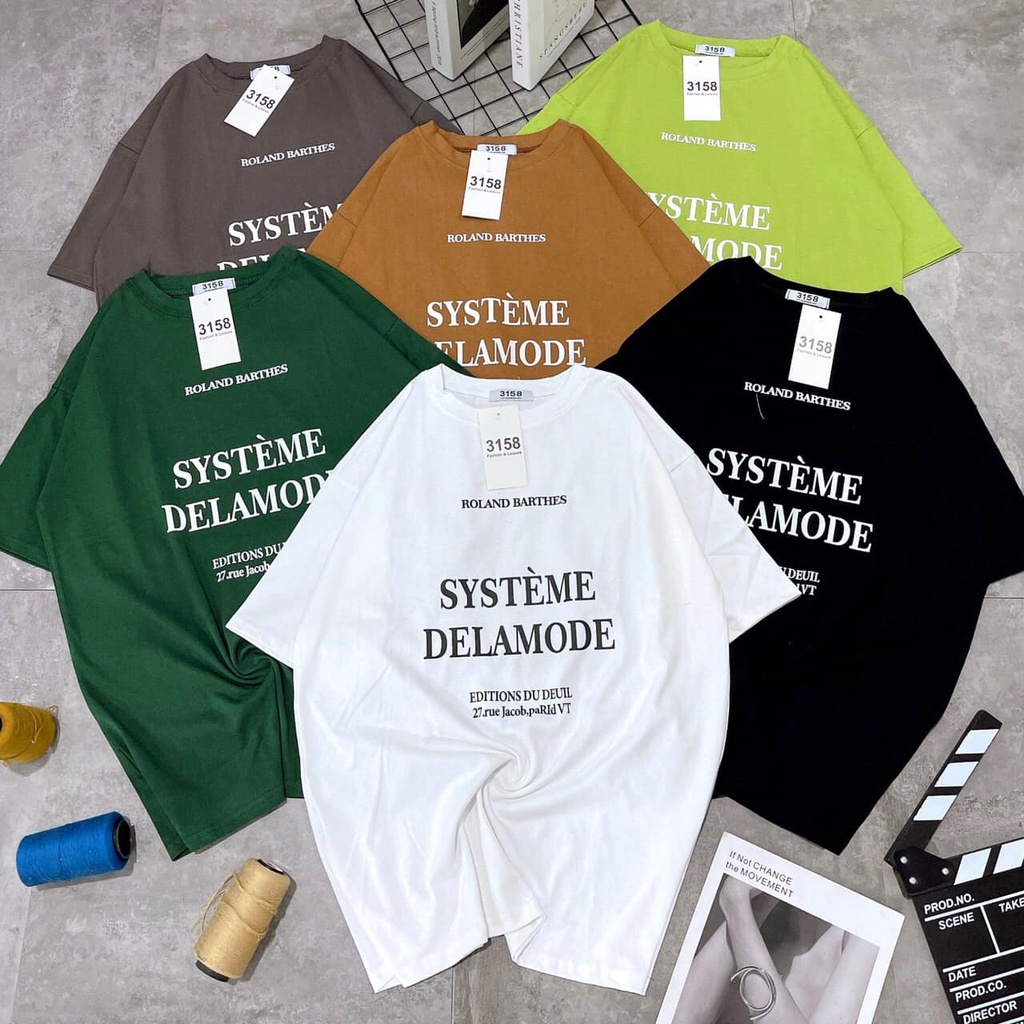 [Sỉ] Áo phông 3158. Áo thun 3158 unisex form rộng tay lỡ in chữ SYSTEME