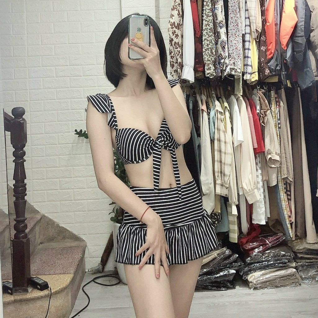 BIkini 2 mảnh kẻ ngang, bộ bơi rời tắm biển cho nữ có gọng  Bikini191
