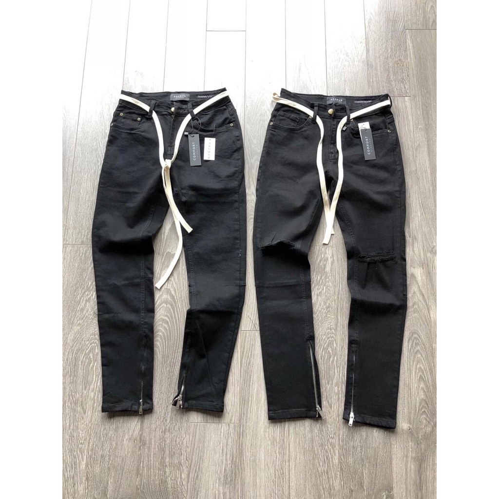 QUẦN JEAN ĐEN TRƠN PHỐI ZIPPER PACSUN