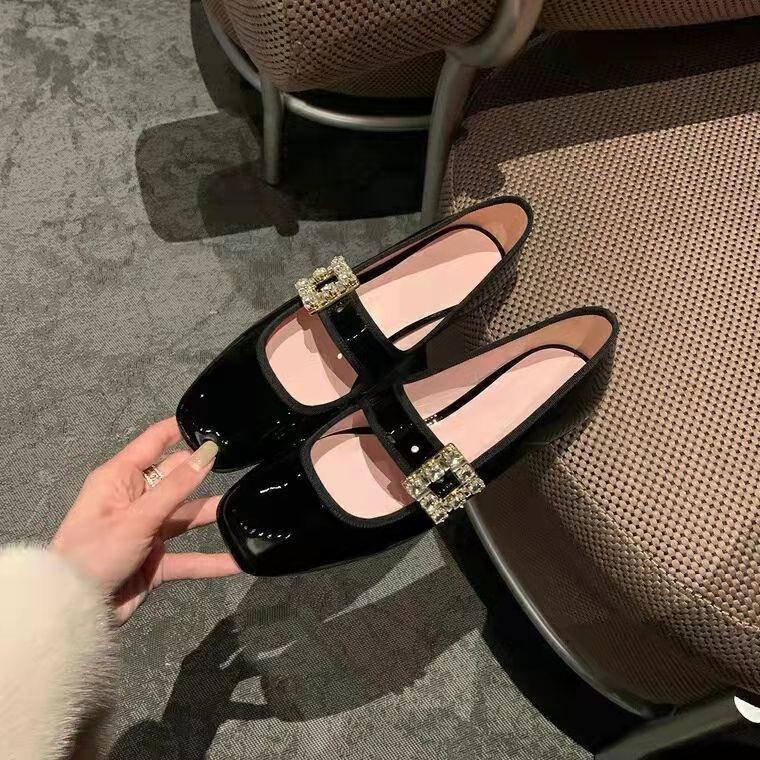 Giày Mary Jane mũi vuông đính đá thời trang mùa thu cho nữ