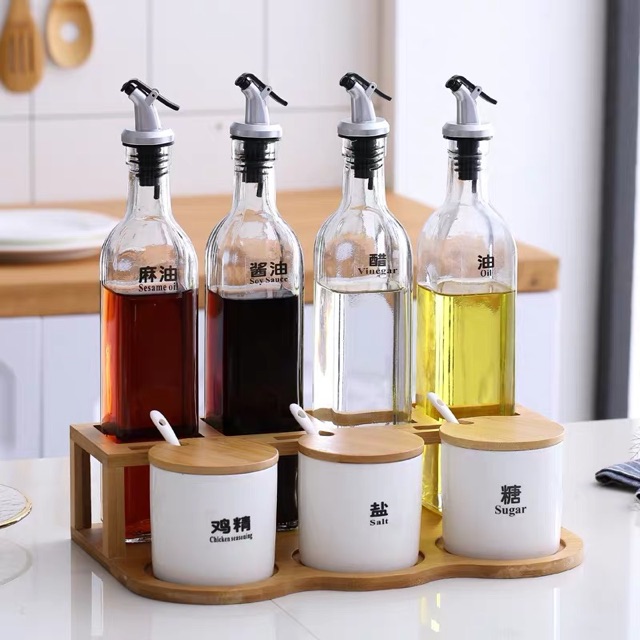 Bộ đựng gia vị thuỷ tinh , sứ trắng nhà bếp cao cấp