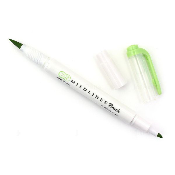 Bút lông cọ hai đầu Zebra Mildliner Double-Sided Highlighter Brush - Brush/ Extra Fine - Màu xanh lá (Mild Green)