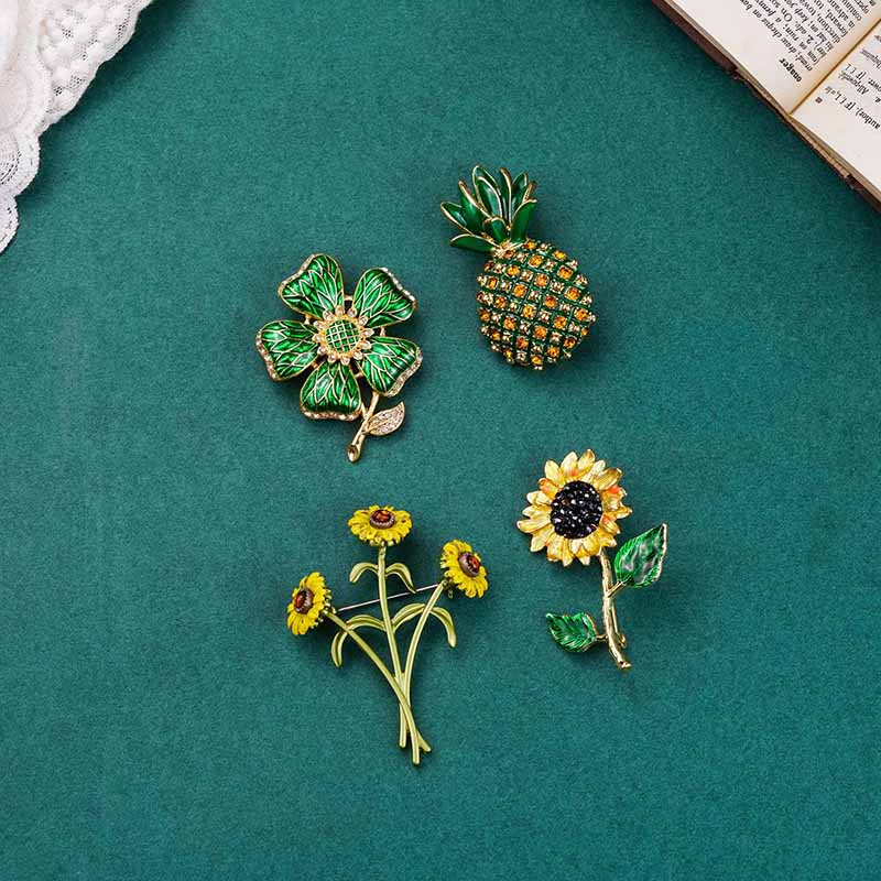 Trâm Cài Áo Hình Lọ Hoa Hướng Dương Phong Cách Vintage Thời Trang