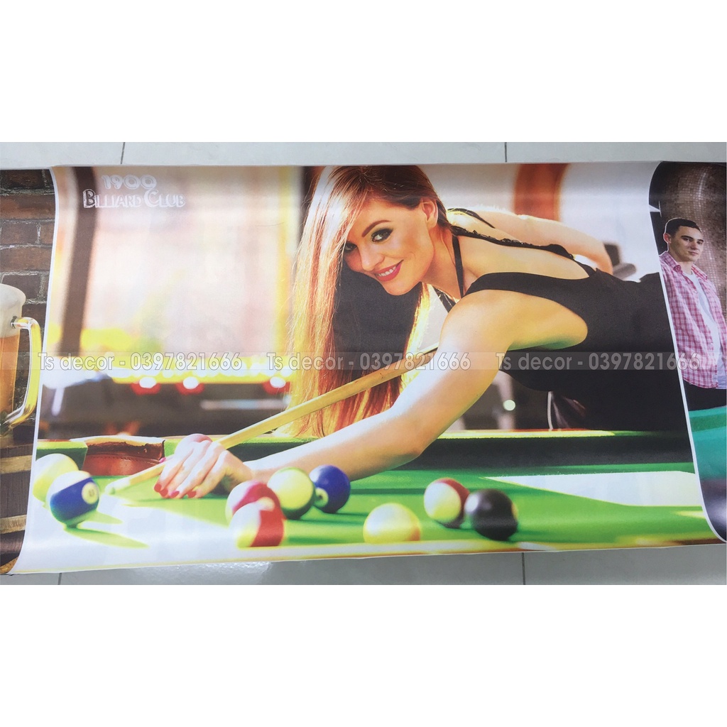 Tranh Club bida vải lụa 3D dán tường cao cấp, siêu bền, chống thấm nước tốt