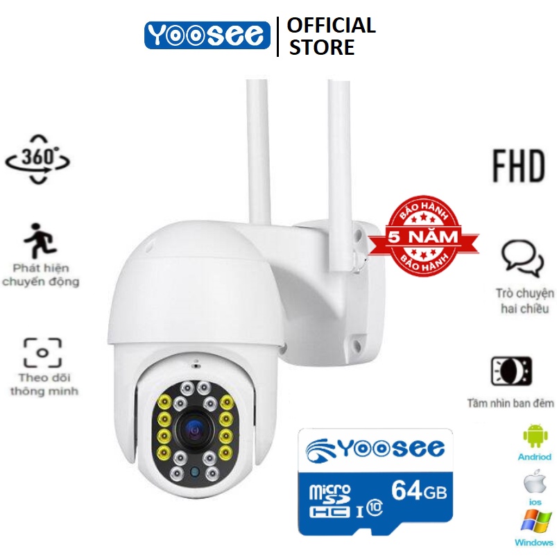 Camera wifi Yoosee Ptz Xoay 360 5.0Mpx FULL HD dùng ngoài trời - trong nhà full hd 1080p - 8 hồng ngoại 8 led BH 5 năm