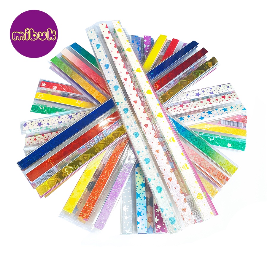 Giấy gấp sao set 10 cuộn 500 tờ ngẫu nhiên màu/họa tiết/xà cừ/lấp lánh