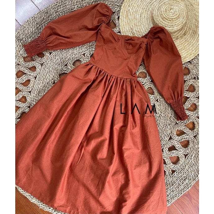 Đầm váy nữ cúp ngực xoè kiểu dáng Vintage vải Linen