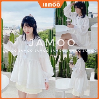 ÁO SƠ MI NỮ, ÁO BABYDOLL VOAN NÚT GIẢ GỖ JAMOO (ảnh thật/sẵn)
