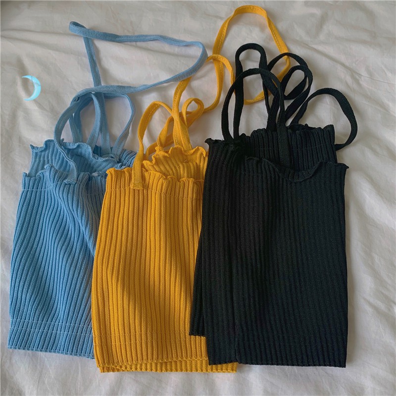 Xiaozhainv Áo Hai Dây Xiaozhainv Dệt Kim Thời Trang Phong Cách Hàn Quốc Gồm 3 Màu Trơn Tùy Chọn