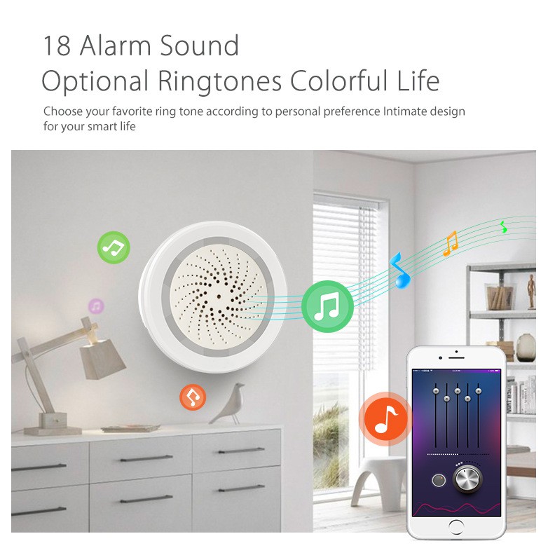 Loa báo động Wifi/Zigbee tích hợp Cảm biến nhiệt độ, độ ẩm Tuya 3in1