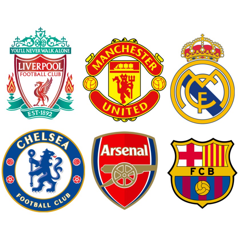 Combo 5 decal ủi áo quần logo đội bóng Mu, Chelsea, Arsenal, Real, Barce