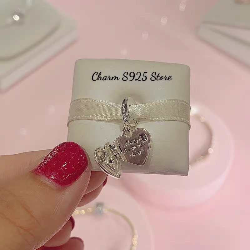 charm pan treo trái tim đính đá mở ra bạc s925 cao cấp