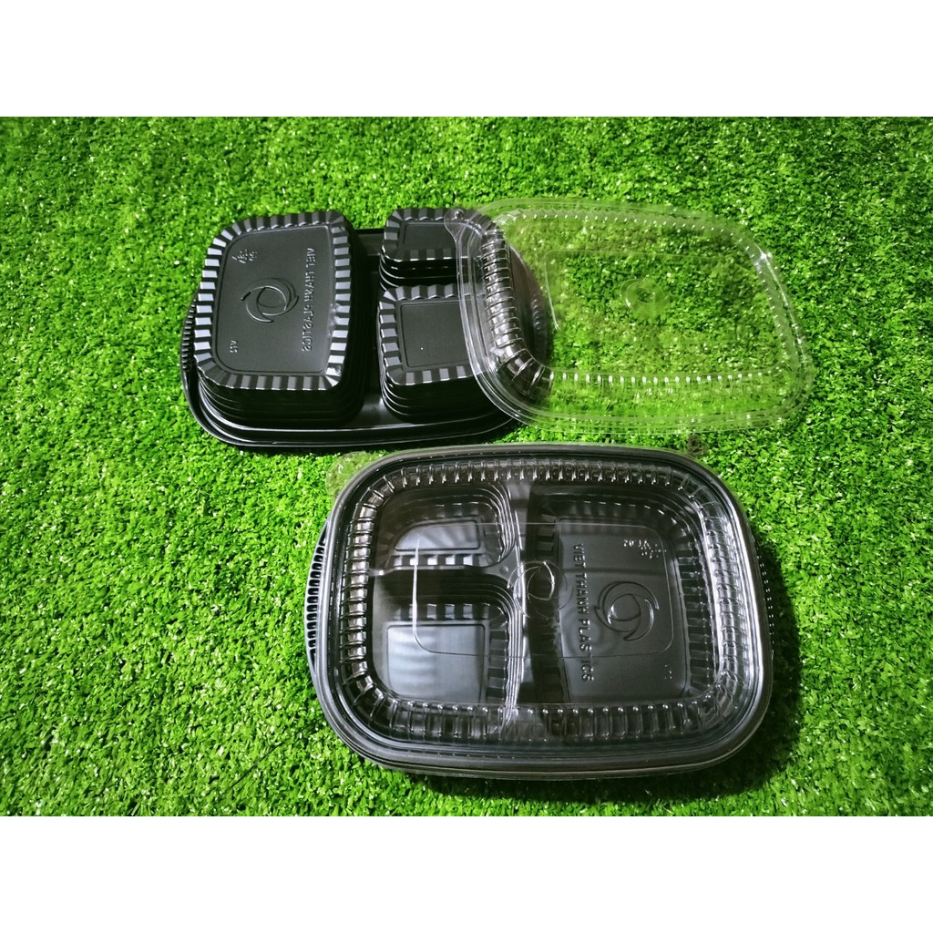combo10 hộp đựng cơm 3 ngăn đế đen_ bao bì shop
