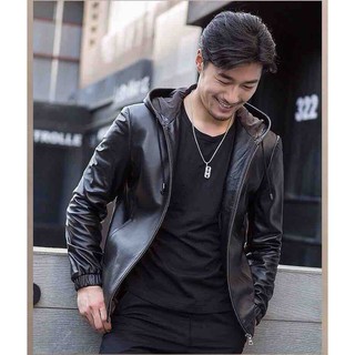 Áo Khoác Da Nam Trơn Lót Dù Phối Nón Cao Cấp ADN01