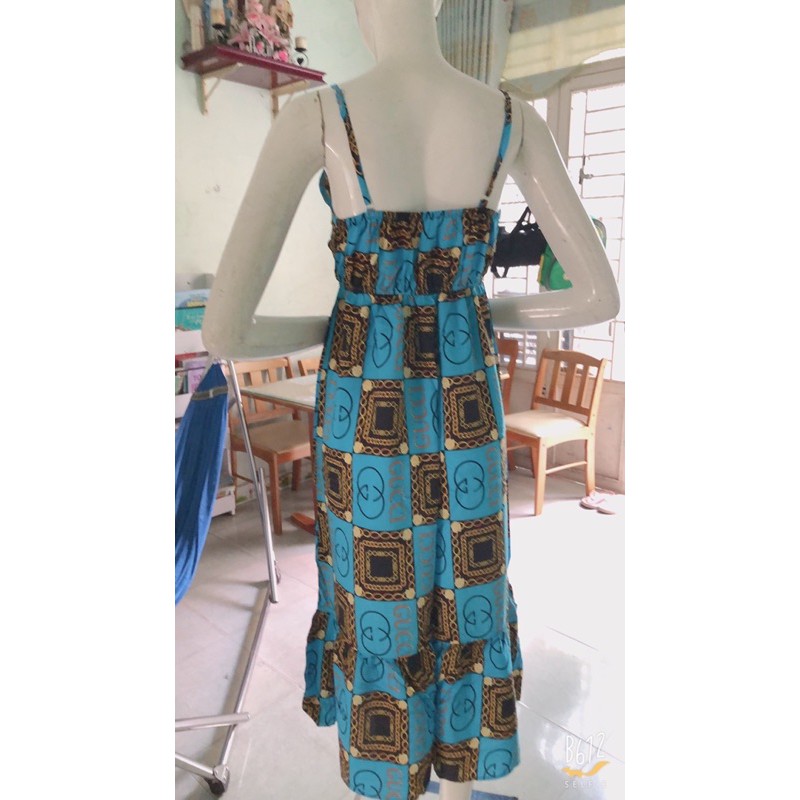 [48-60ký]Đầm maxi đi biển 2 dây xòe đuôi cá có tăng đưa điều chỉnh