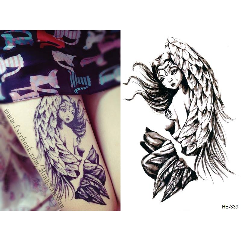 Hình xăm dán nữ tattoo thiên thần khóc kích thước 15 x 21 cm