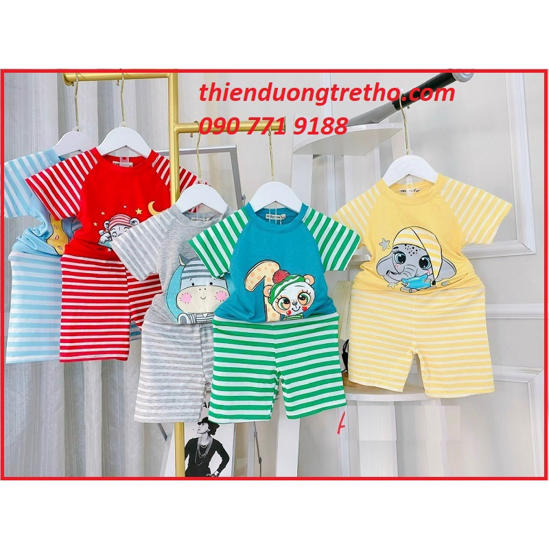 Bộ Tay Ngắn Thun Lạnh MINKY MOM In Hình Động Vật Dễ Thương Cho Bé 7-18 kg