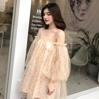 Áo váy BLING BLING✨✨⭐️ trễ vai siêu xinh siêu bánh bèo luôn ạ 