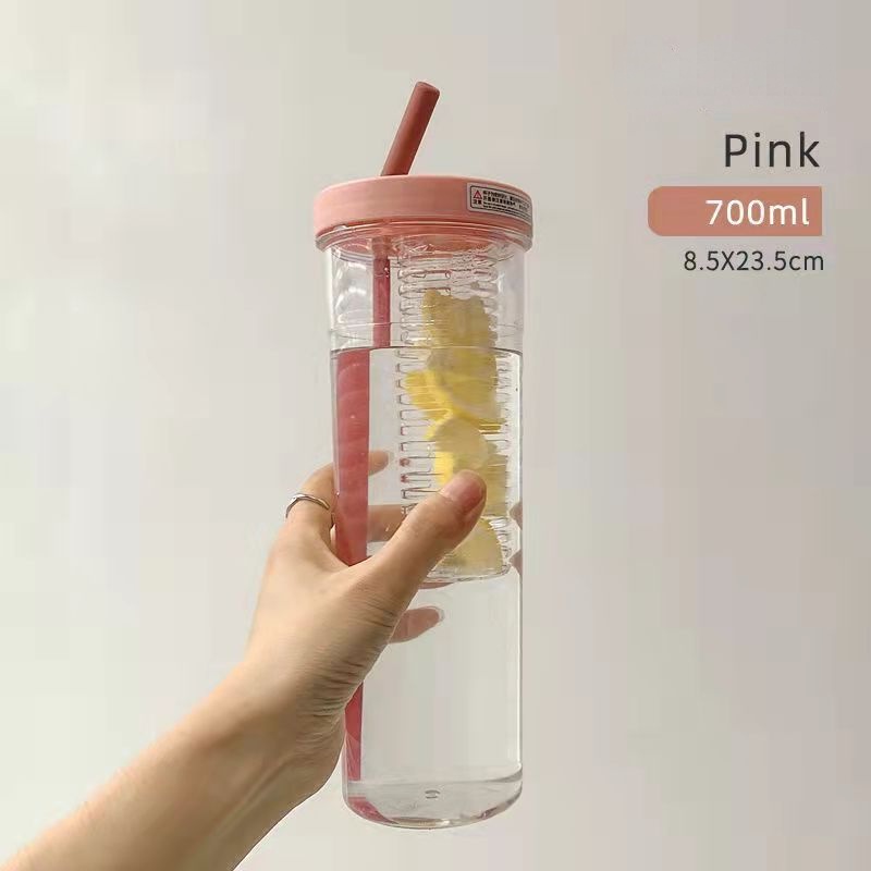 Bình Nước 700ML Có Ống Hút Lọc Trái Cây Dễ Thương Tiện Dụng Cho Văn Phòng