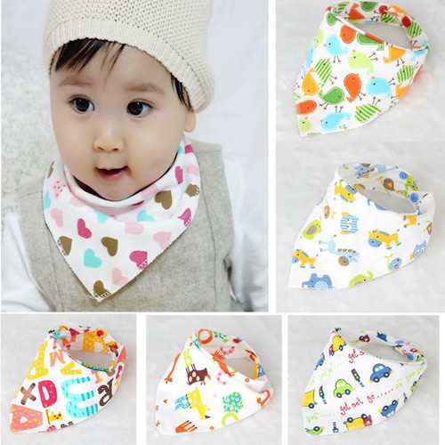 Set 10 Khăn Yếm Tam Giác Cotton Cúc Bấm Cho Bé