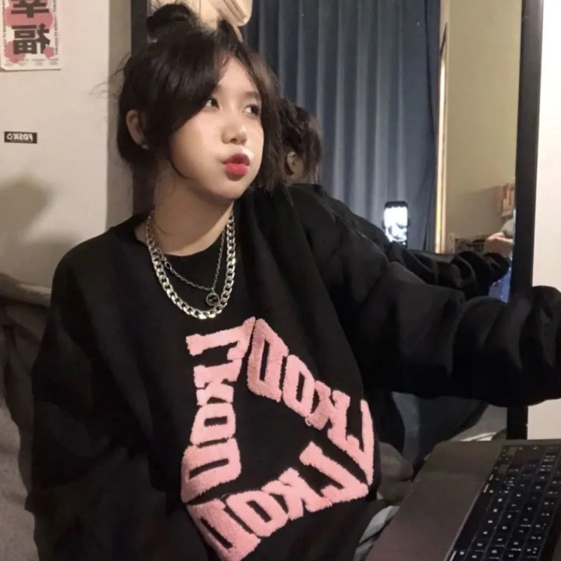 Áo sweater COZOK tay dài cổ tròn dáng rộng phong cách Hàn Quốc