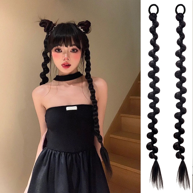 Bộ 2 tóc giả WIGSIN đuôi ngựa dài 70cm màu đen/ hồng/ xám có dây cao su đàn hồi