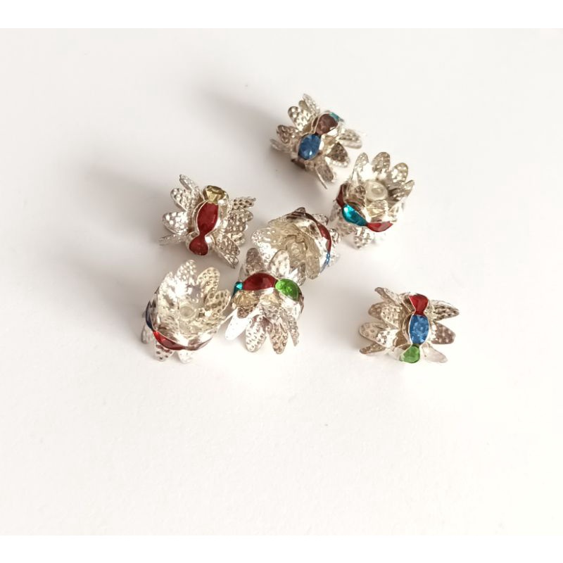 Charm bạc chặn hạt, cố định vòng hình vương miện đính đá pha lê ngũ sắc