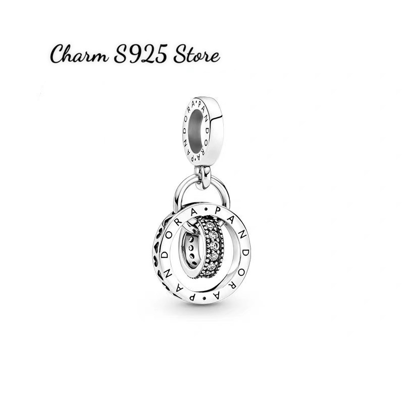 charm pan treo hoạ tiết logo đính đá bạc s925 cao cấp