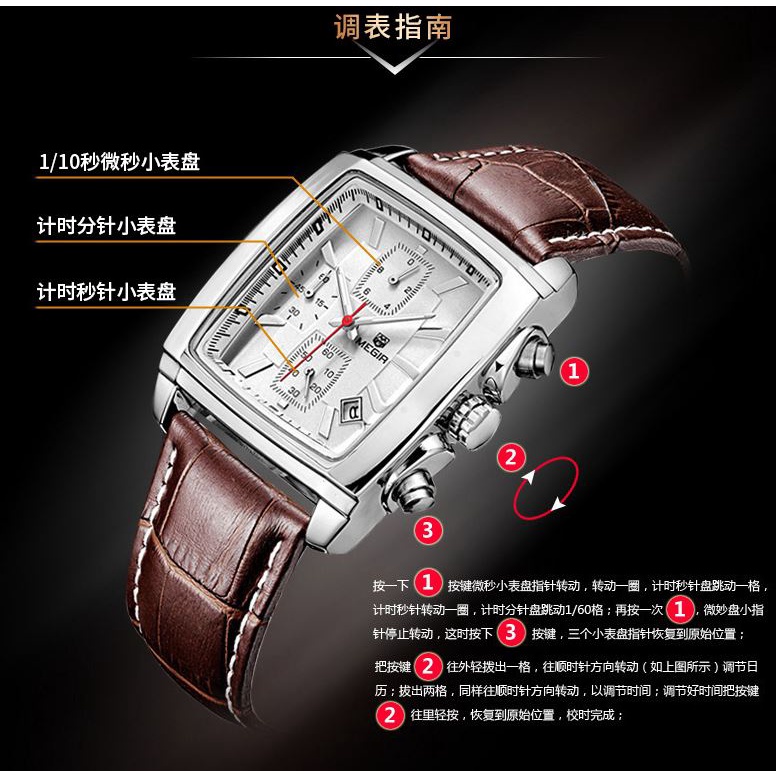 Đồng hồ dây da chống nước thạch anh < MEGIR > chống nước thiết kế thời trang đẳng cấp thể thao SPORT | BigBuy360 - bigbuy360.vn