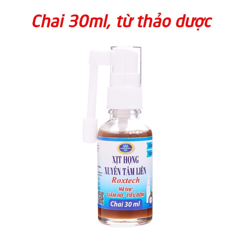 Xịt họng xuyên tâm liên Roxtech kèm kim ngân hoa giúp kháng khuẩn giảm ho hỗ trợ miễn dịch - chai 30ml