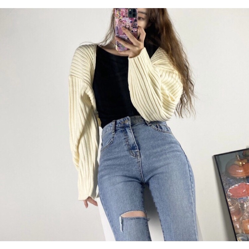 Áo khoác len tay dài croptop Same hot trend style Hàn Quốc