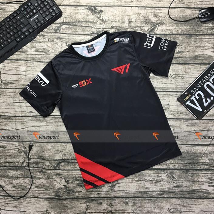 Áo game thi đấu Esports thun ngắn tay nam - Mẫu SKT T1 2020 màu đen, dáng suông 2021