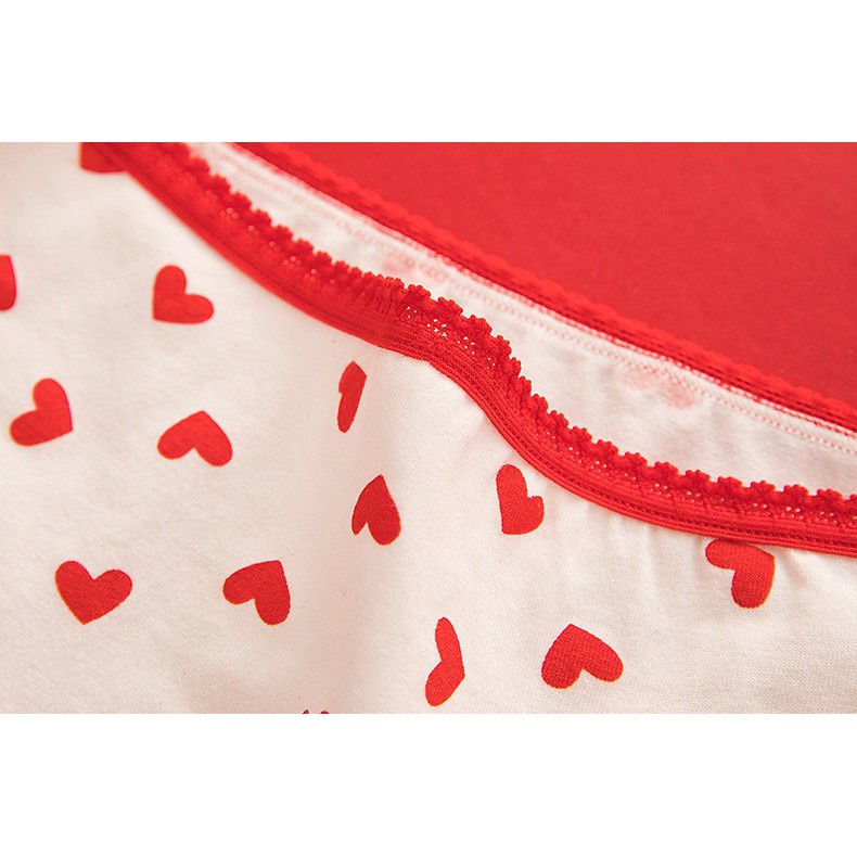 Quần Lót Nữ ❤️FREESHIP❤️ Quần Cotton Nữ tông đỏ hoạ tiết hoạt hình đáng yêu❤️Quần Lót Cotton Nữ phối viền ren mã L899