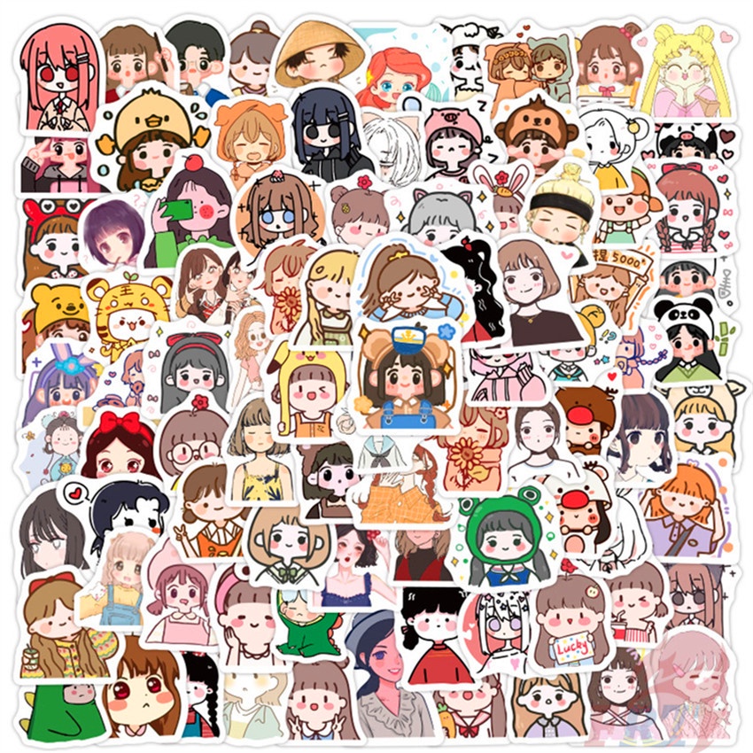 Bộ 100 Cái/Bộ ❉ Q Hình Dán Cô Gái Kawaii ❉ Miếng Dán Trang Trí Thời Trang Chống Thấm Nước Diy