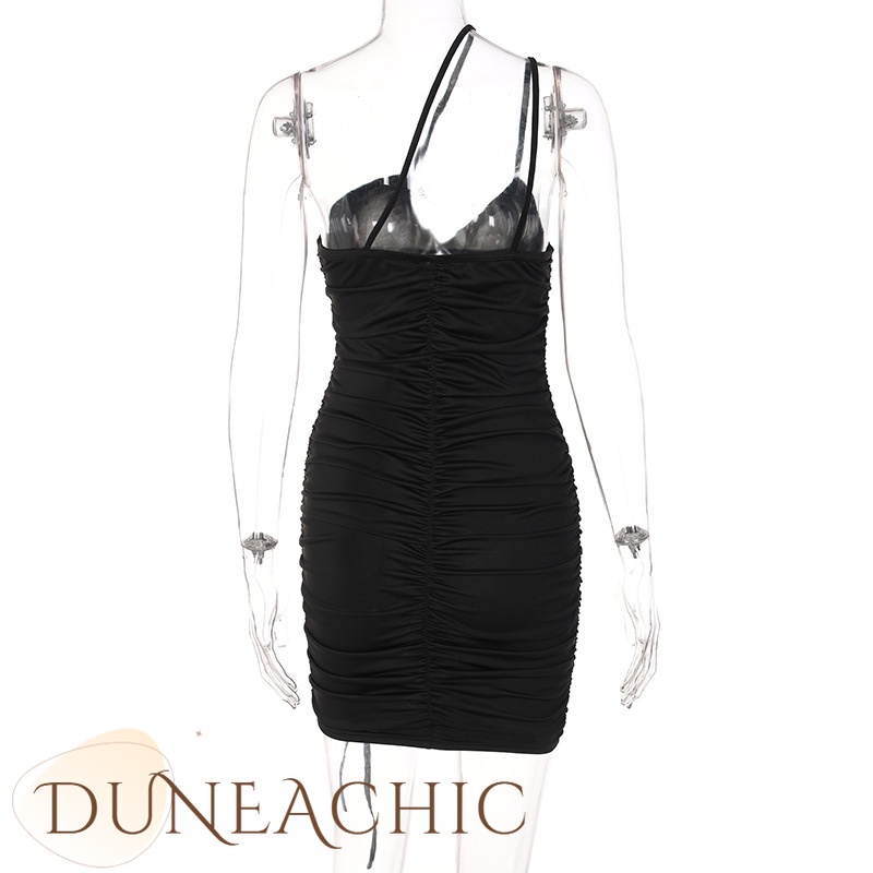 DUNEA Đầm Ôm Hai Dây Hở Lưng Xếp Ly Quyến Rũ Cho Nữ