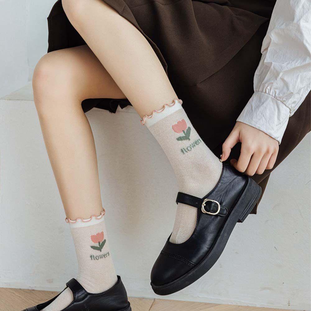 AROMA Kính Tất Lụa Hoạ Tiết Hoa Phong Cách Hàn Quốc