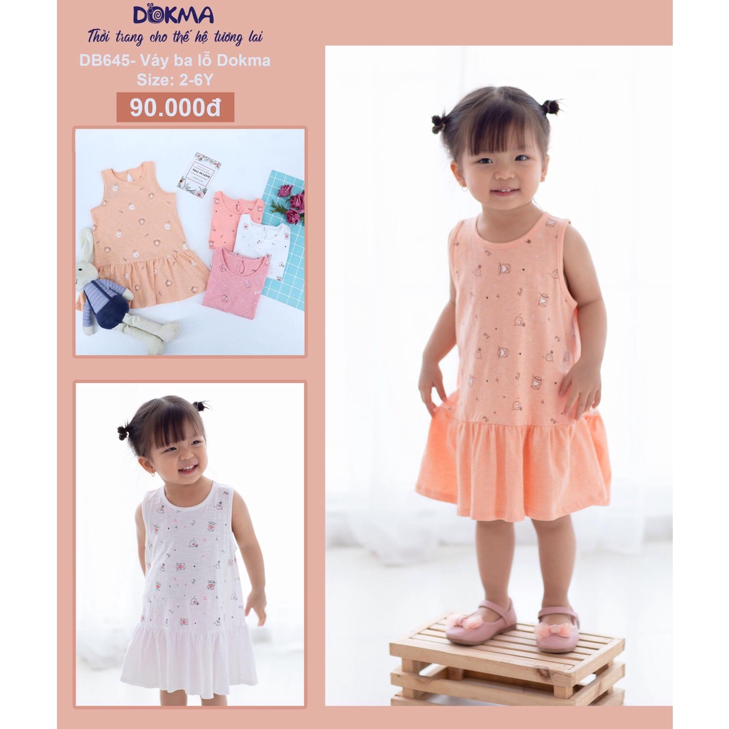 Váy ba lỗ cotton họa tiết nhí bé gái DB959 Dokma