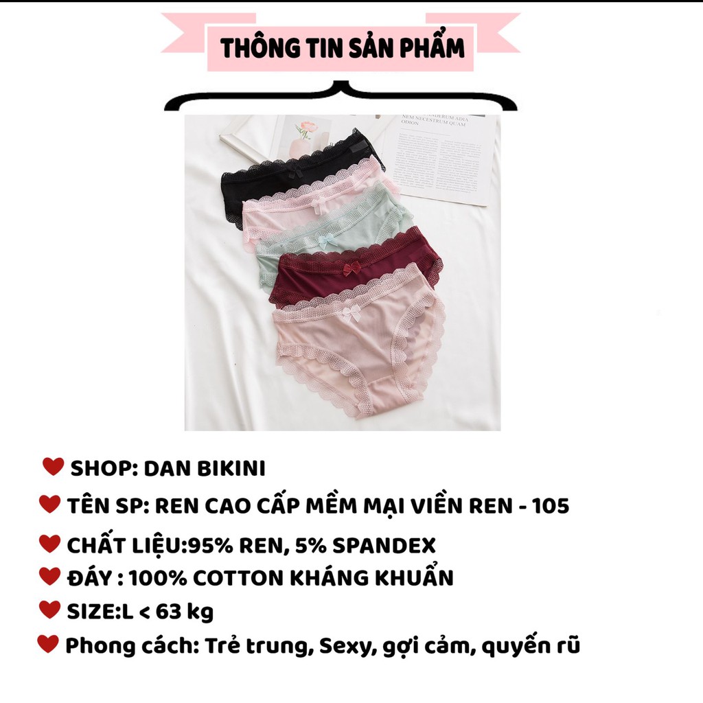 Quần Lót Nữ Ren cao cấp sexy Viền Ren đính nơ tôn dáng kháng khuẩn mẫu 105