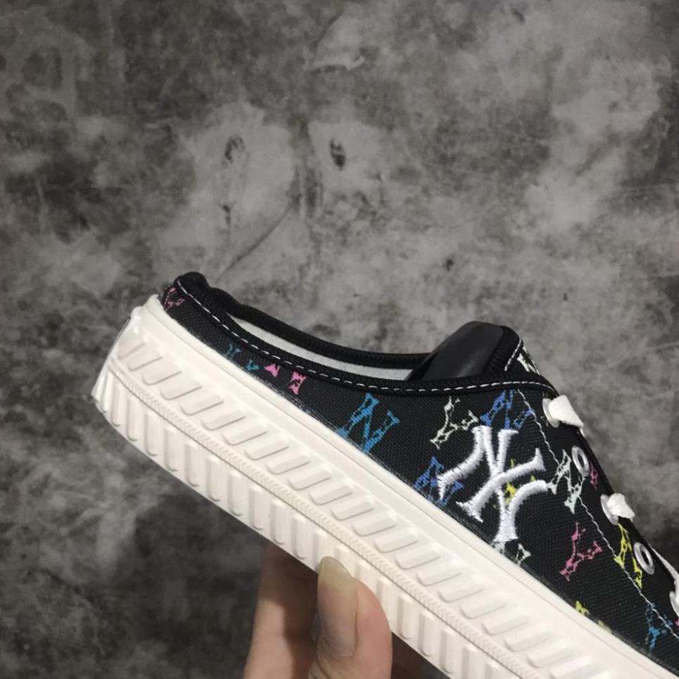 Giày lười Sục MLB ny đạp gót màu Đen hoạ tiết thể thao sneaker Hot Trend [Full box, Full bill]